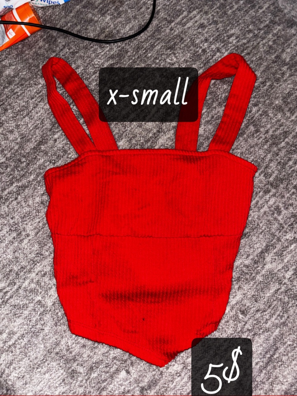 Red Ribbed Crop Tank Top - X-Small